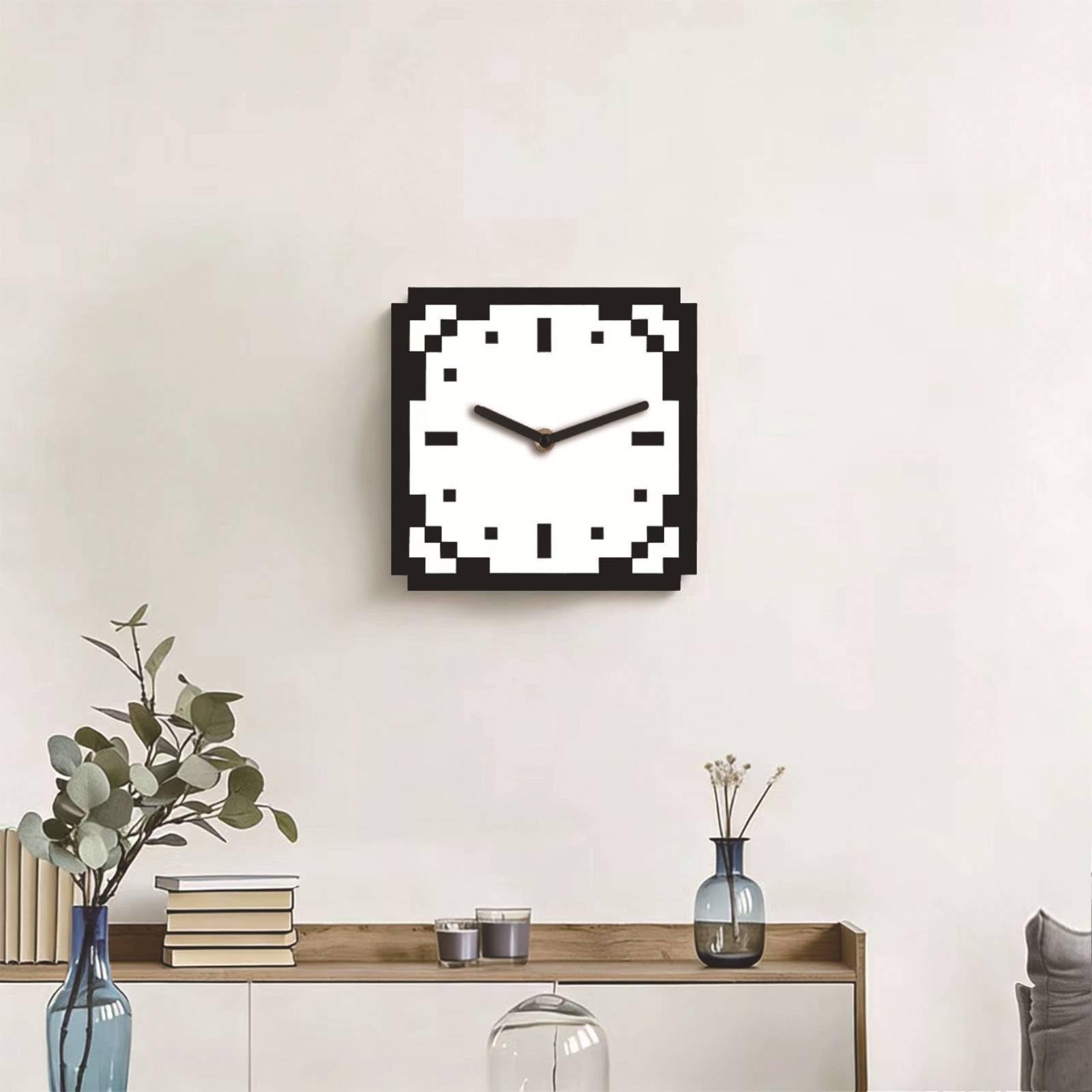Baoblaze Reloj Pared Acrílico con Acabado y Estéa Pixelada para coración Sala Estar Dormitorio Oficina O Entretenimiento Estilo Retro y Contemporáneo