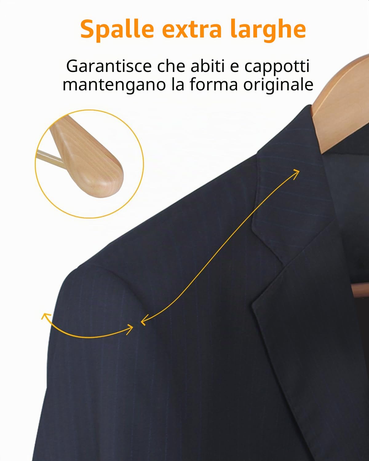 Hangerman Grucce in legno naturale, confezione da 10 grucce appendiabiti in legno, rivestimento lucido con spalla extra larga, ganci girevoli a 360°, barra antiscivolo con vite