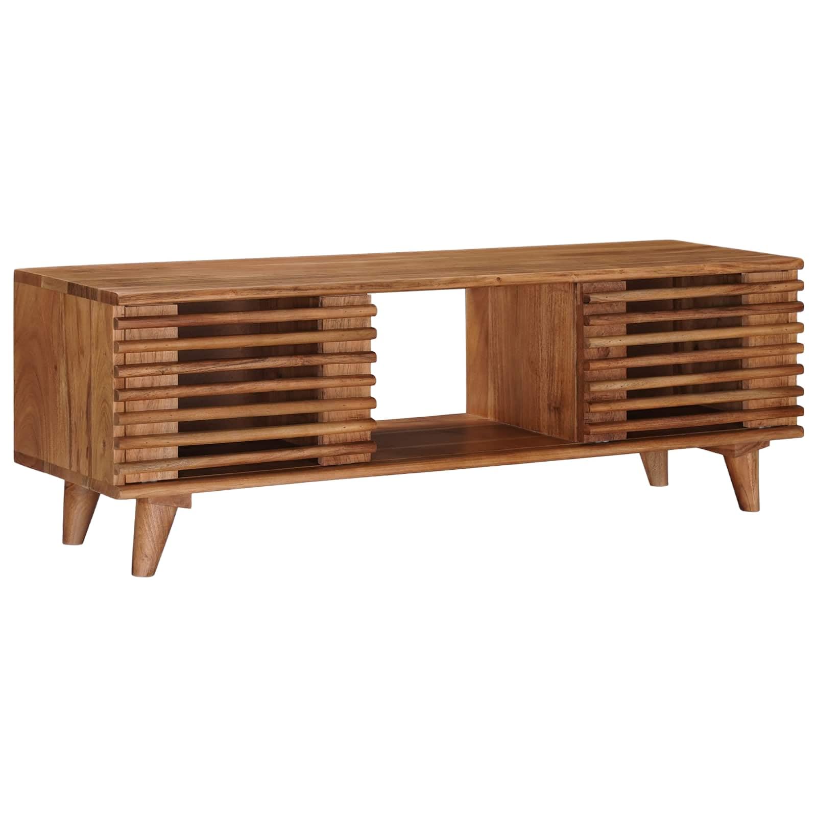 Mueble bajo para TV, madera de acacia, 105 cm, color natural | Elegante consola multimedia para sala de estar o dormitorio. Con 2 puertas correderas para un almacenamiento estructurado.