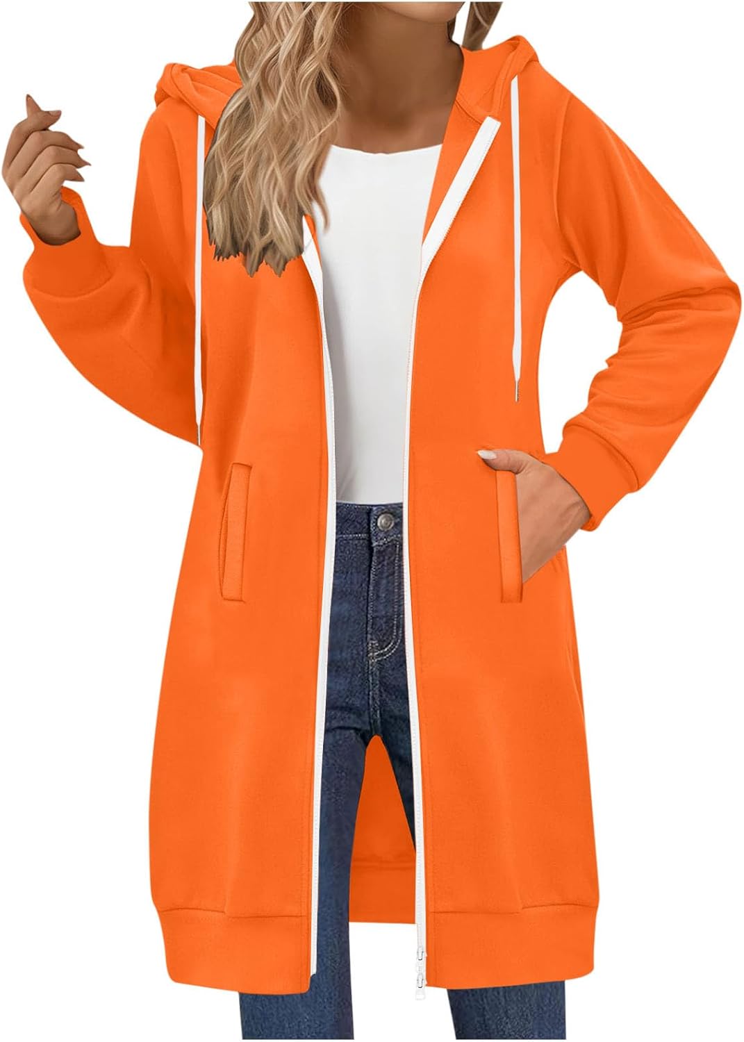 GOHRSHA Long Hoodies for Women Full Zip Up Pullover Tunic Sweatshirts with Pockets Trendy Fall Winter Clothes Y2K