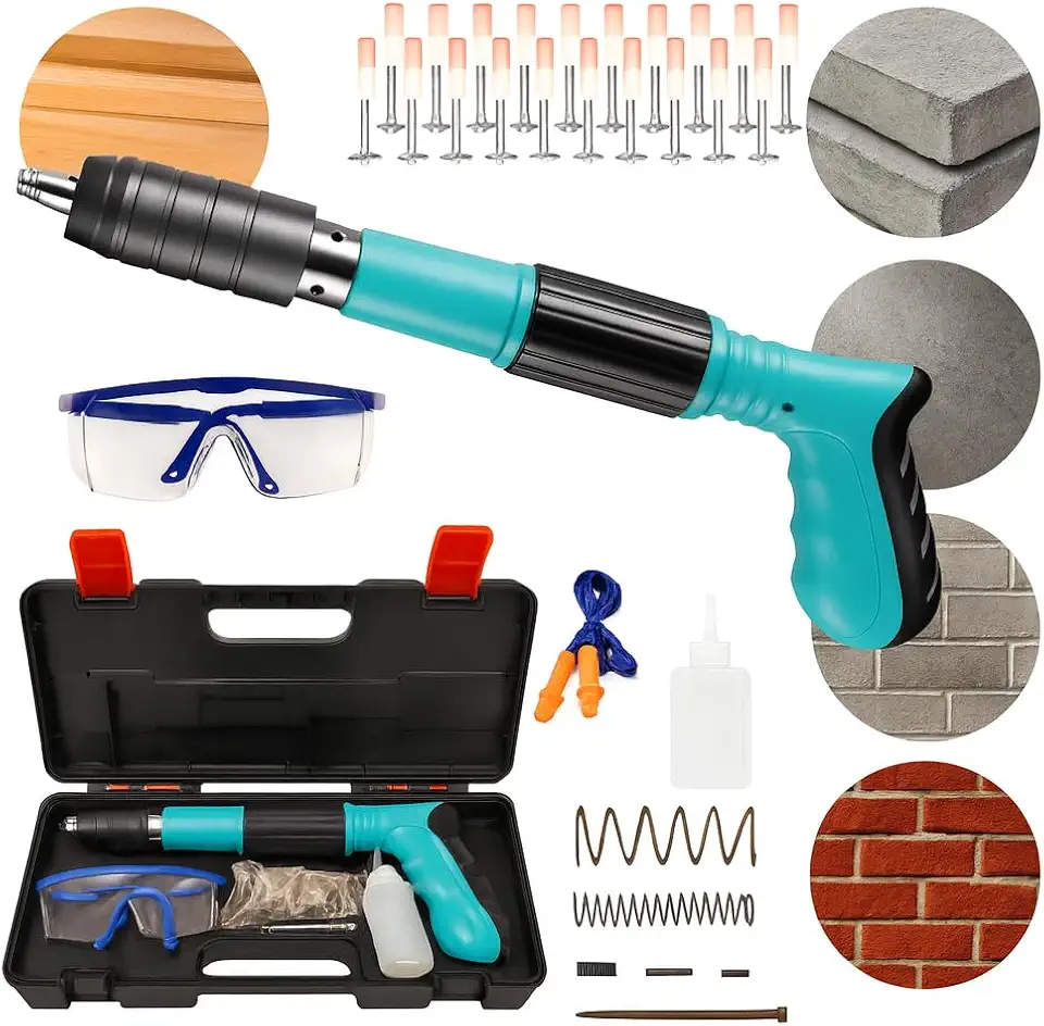 Pistola Finca Pinos Profissional para Concreto, Aço e Madeira – Kit Completo com 20 Pinos, Maleta e Acessórios de Fixação