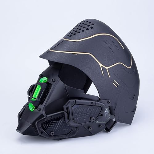 Miniatura 3 de Topoo Máscara de casco punk con luz LED, accesorios de cosplay para hombres, casco futurista para fiesta de Halloween, luz verde