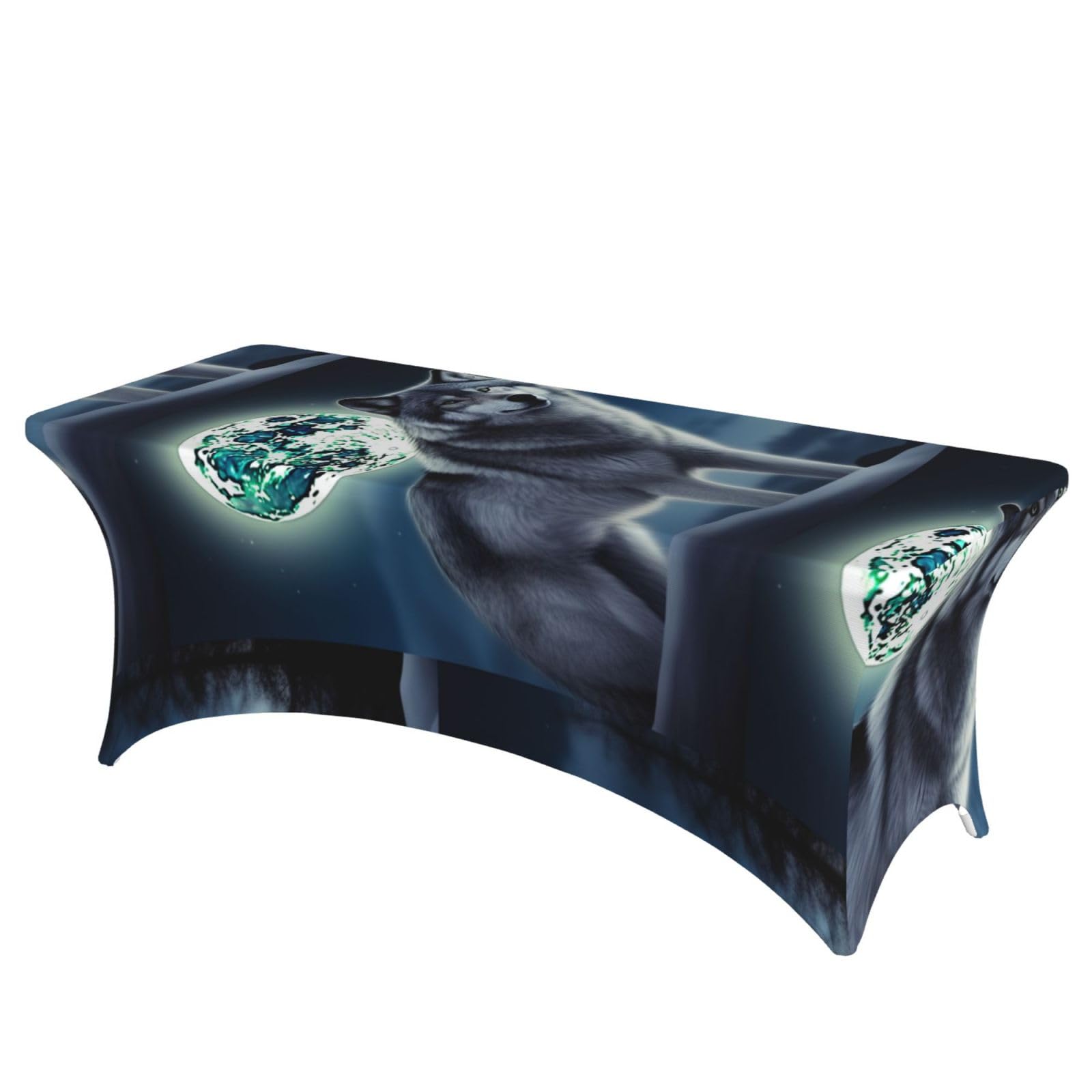 LMNGH Wolf Under Moon Decorative Tablecloth Protector for Wedding, Banquet & Parties6FT Spandex Rectangle Tablecloths, Stretch Washable Table Cloth Wrinkle Free Patio Table Cover