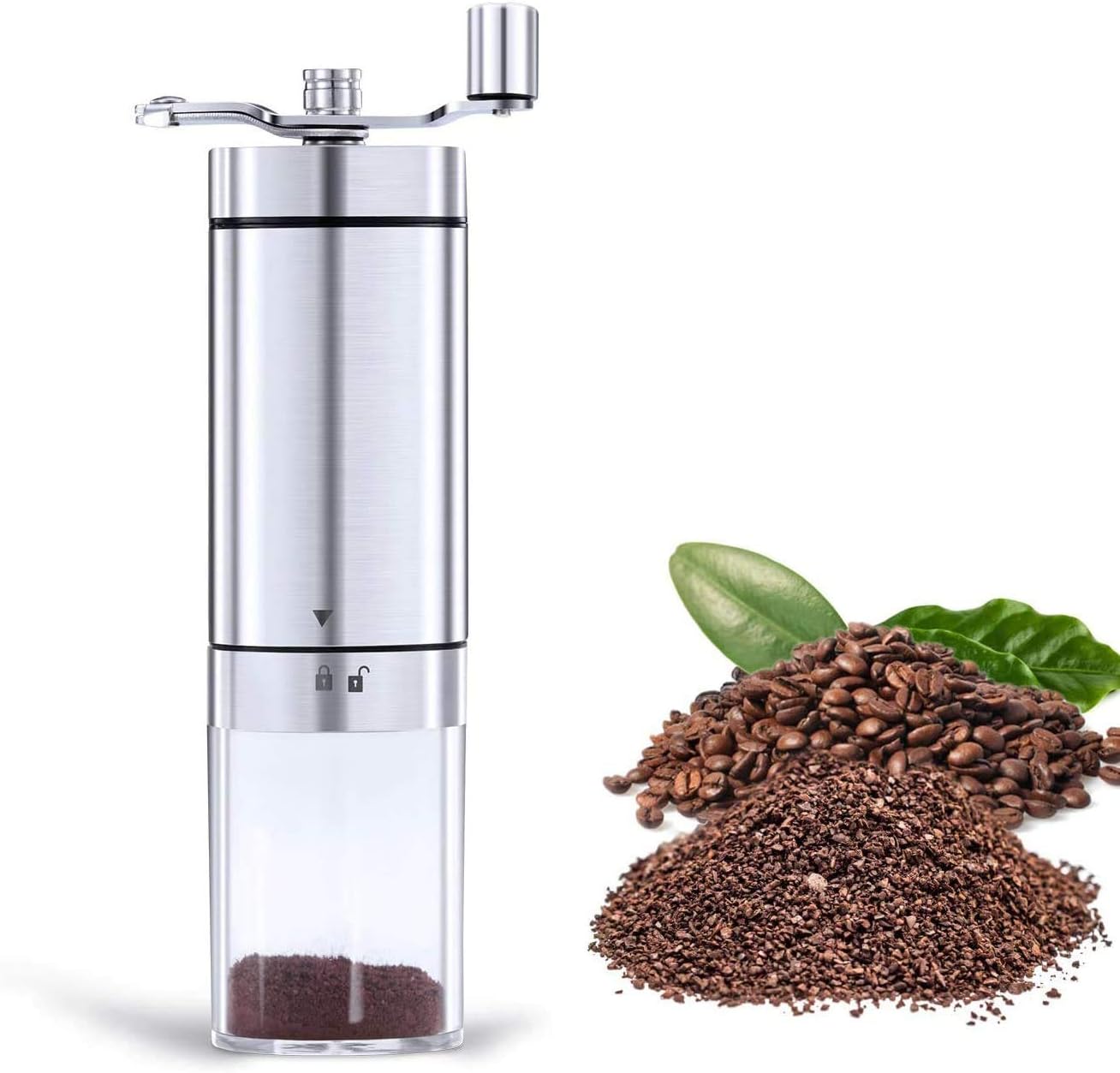 Goodstuff Manual Coffee Grinder,Conical Burr Mill With AdjUStable Setting, Portable Hand Crank Grinder For Travel, BrUShed Stainless Steel, Best Espresso, French Press,