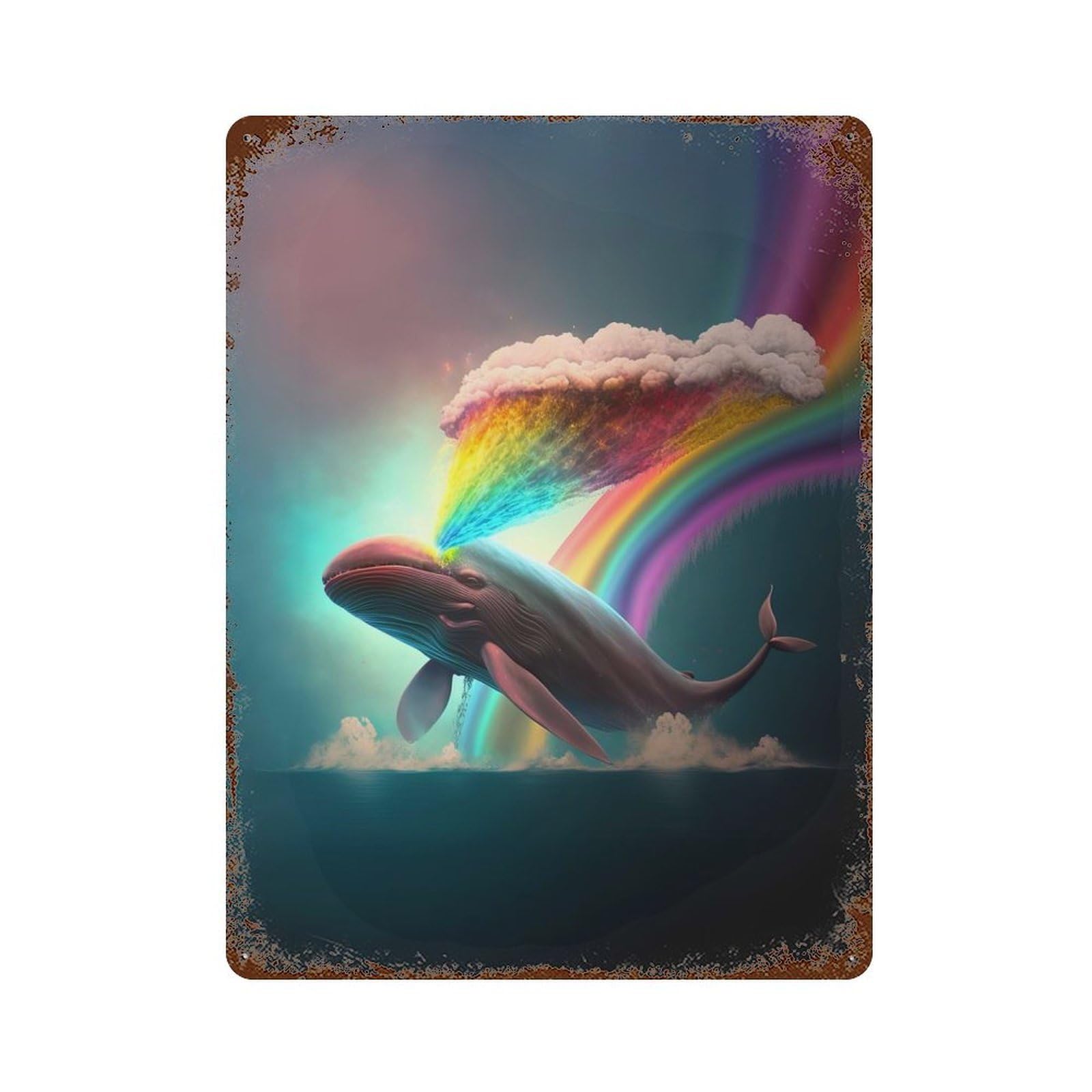 Decorative Tin Sign Rainbow Whale 15.7"x11.8", Decorative Metal Wall Art for Garage, Bar And Workshop Decor