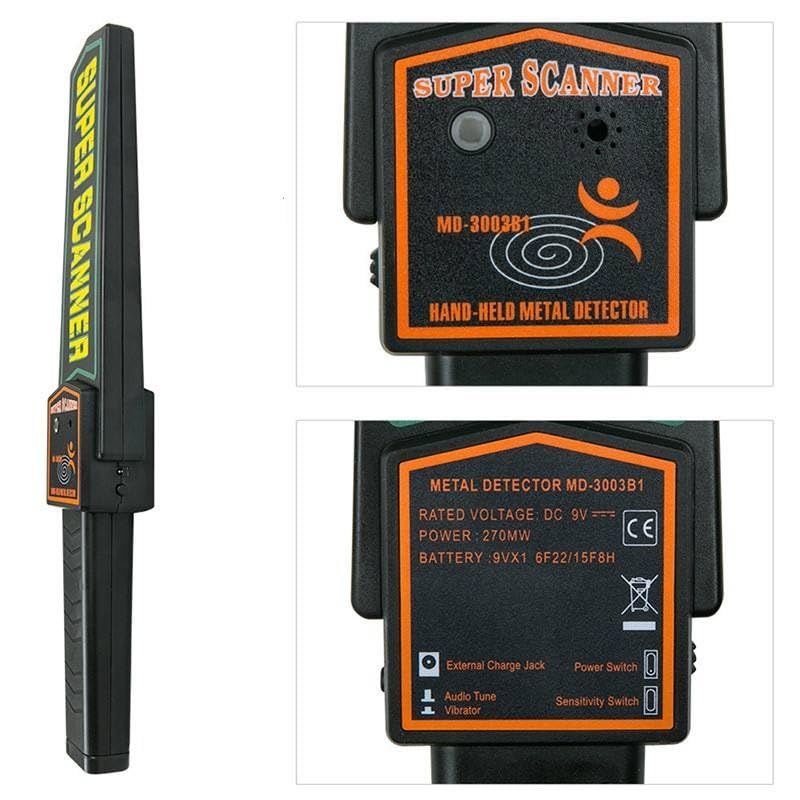 MARJI&ANUVRUTTI High Sensitivity Hand Held Metal Detector, Leather case on Handle, No Battery Included, Alarm Mode -Sound, Vibration & Led Lights for Malls, Airports, Railway Stations, Banks. 4
