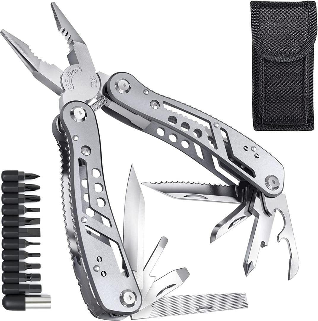 24 in 1 Multitool Pliers,Stainless Steel Multitool 11 Screwdriver bits with Built-in Pocket Clip Nylon Sheath Safety Locking Toolset for Outdoor,Camping,Repairing,DIY,Gifts for Him