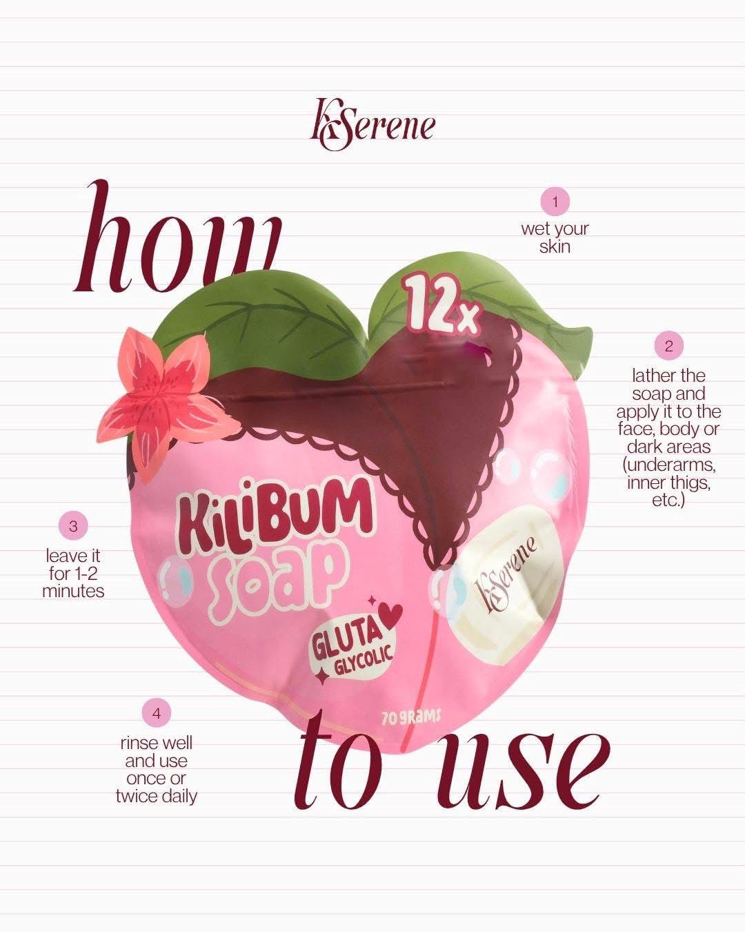 KSerene KiLiBUM Gluta Glycolic Soap 70g x 3 – Gentle Exfoliating Bar with Glycolic, Kojic, Lactic Acid, Caviar Lime & Glutathione – Smooth, Even, Fresh Skin for Face & Body