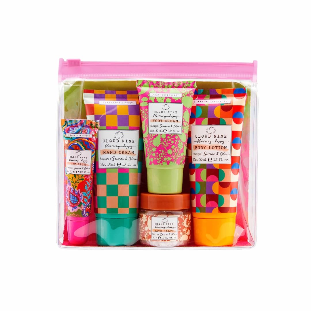 Heathcote & Ivory Hand Cream and Body Lotion x2 50ml, Foot Cream 30ml, Lip Balm 10ml, Bath Salts 30g, Moisturising Kit In Zip Bag, Travel Size, Vegan and Cruelty Friendly, Beauty Gift For Her