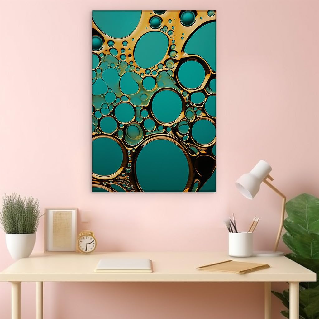 Canvas for Living room. Liquid Mosaic: Nature's Artistry in Oil and Water Interplay, 27 x 18 inch Canvas Wall Art - Contemporary Masterpieces - Modern Home Decor - 69x46 cm (27x18 inch)