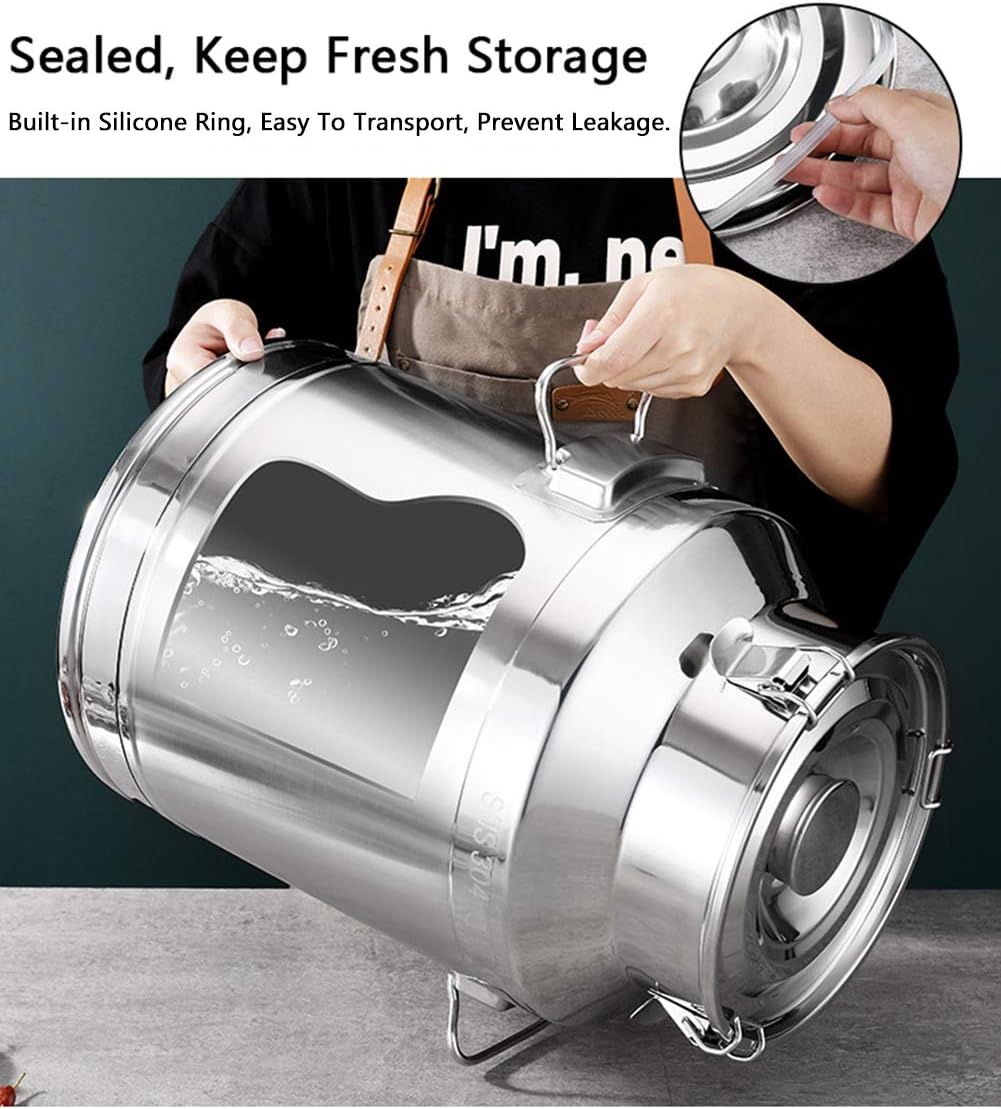 201 Stainless Steel Milk Can 5-88L Milk Transport Bucket Wine Pail Bottle with Sealed Lid, Airtight Tea Canister Oil Barrel Tote Jug for Liquid Solid Storage,68L