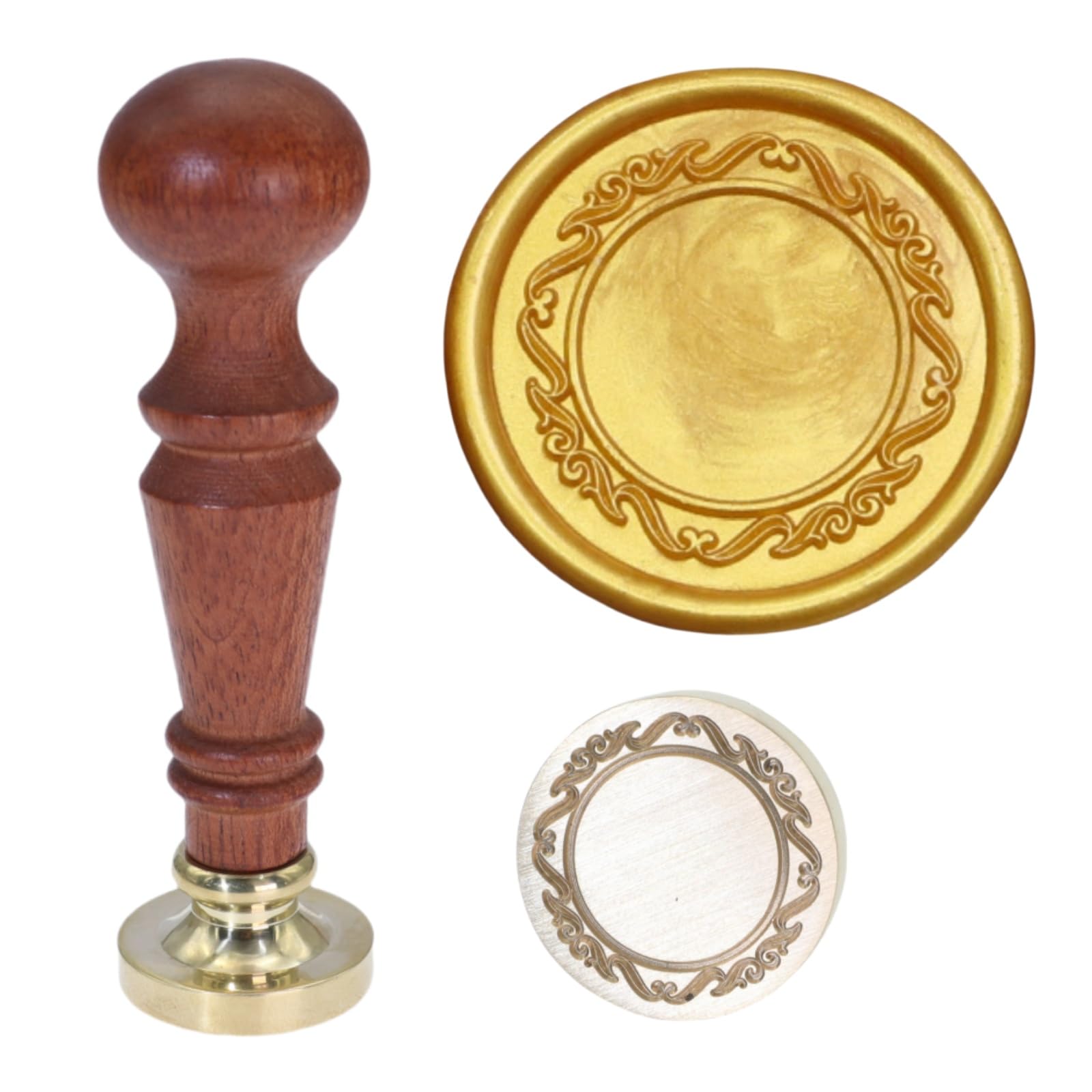 Atopbb Frame Wax Seal Stamp, 3D Embossed Frame Relief Carving Wax Sealing Stamp, Wooden Handle, Brass Seal Head, Bronze Golden, Wedding Invitations, Letter Sealing