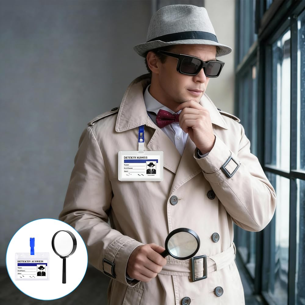 Lenti di ingrandimento da detective, Kit Detective Lente Ingrandimento Bambini, 12 Lente d Ingrandimentos Detectives con 12 Carte D'identità Detectives e Clip, gioco di ruolo per bambi