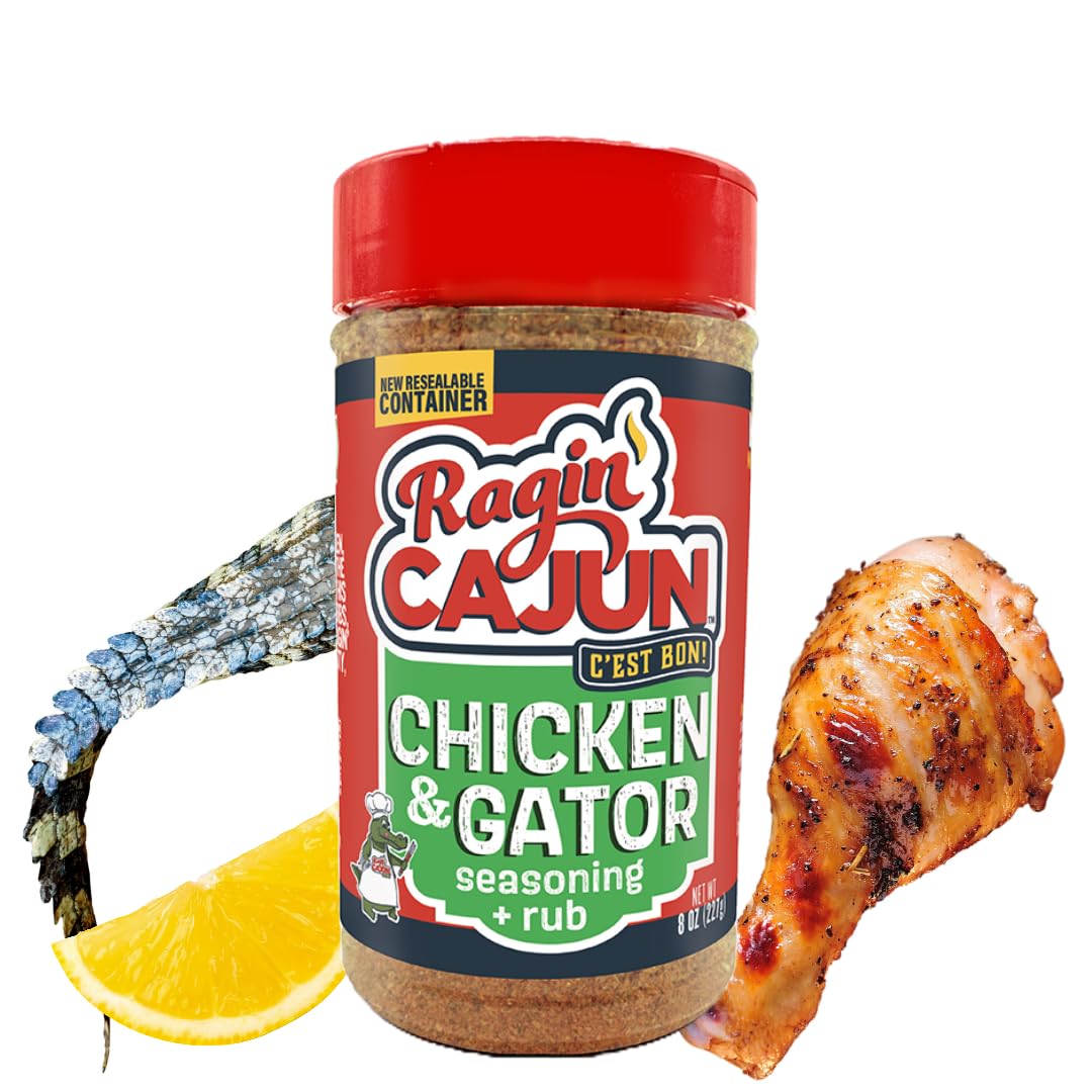 Ragin' Cajun Chicken or Gator Cajun Seasoning - 8 oz Shaker, Gluten-Free, No MSG - Authentic Louisiana Spice for Poultry & Exotic Meats