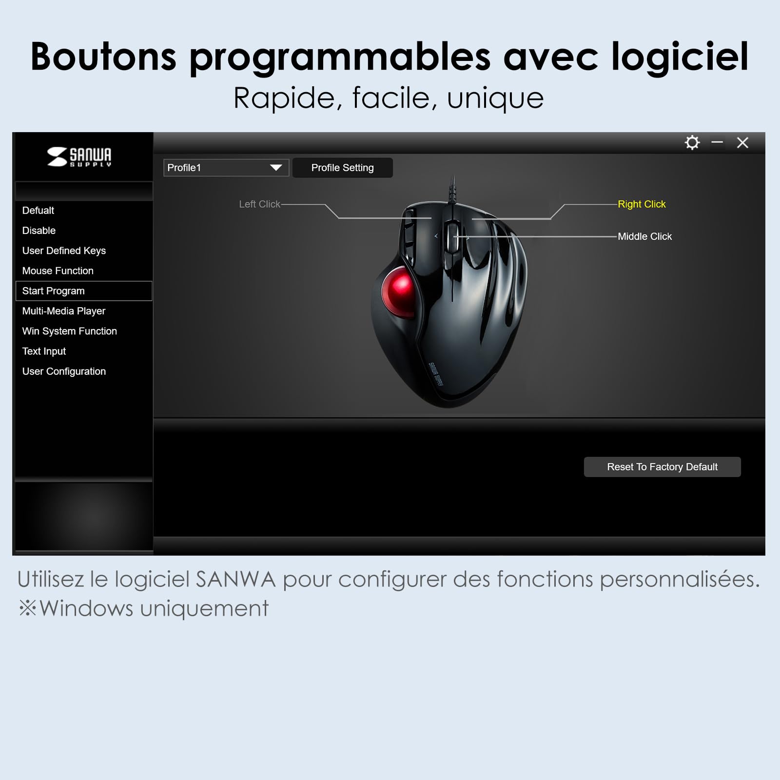 SANWA Souris Trackball Filaire, Molette de Défilement 4 Directions, 6 Boutons Programmables, 400-1600 DPI, Repose-Doigt, Réduction des Douleurs au Poignet, Compatible avec Windows, Mac, PC, Noir
