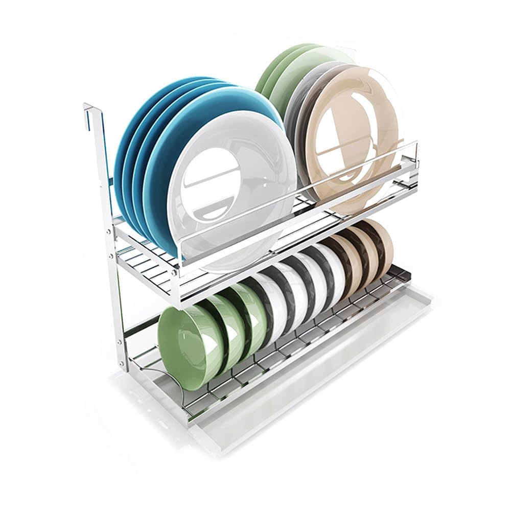 TentHome Scolapiatti Pensile Acciaio Inox con Vassoio Antigoccia, Scola da Parete, Porta Piatti da Muro, Portapiatti da Cucina, Piattaia da Appendere Salva Spazio Supporto Rack di Archiviazione