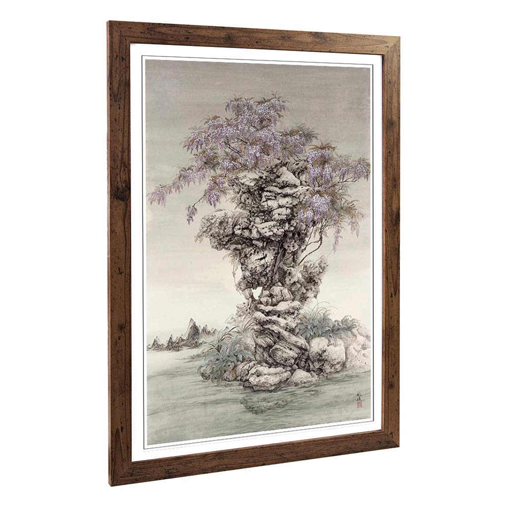 Big Box Art Framed Print of Yuan Yao Oriental Wisteria Design | Wall Art Picture | Home Decor for Kitchen, Living, Dining Room, Bedroom, Hallway, Office, Walnut, A2 / 24.5x18 Inch / 62x45cm