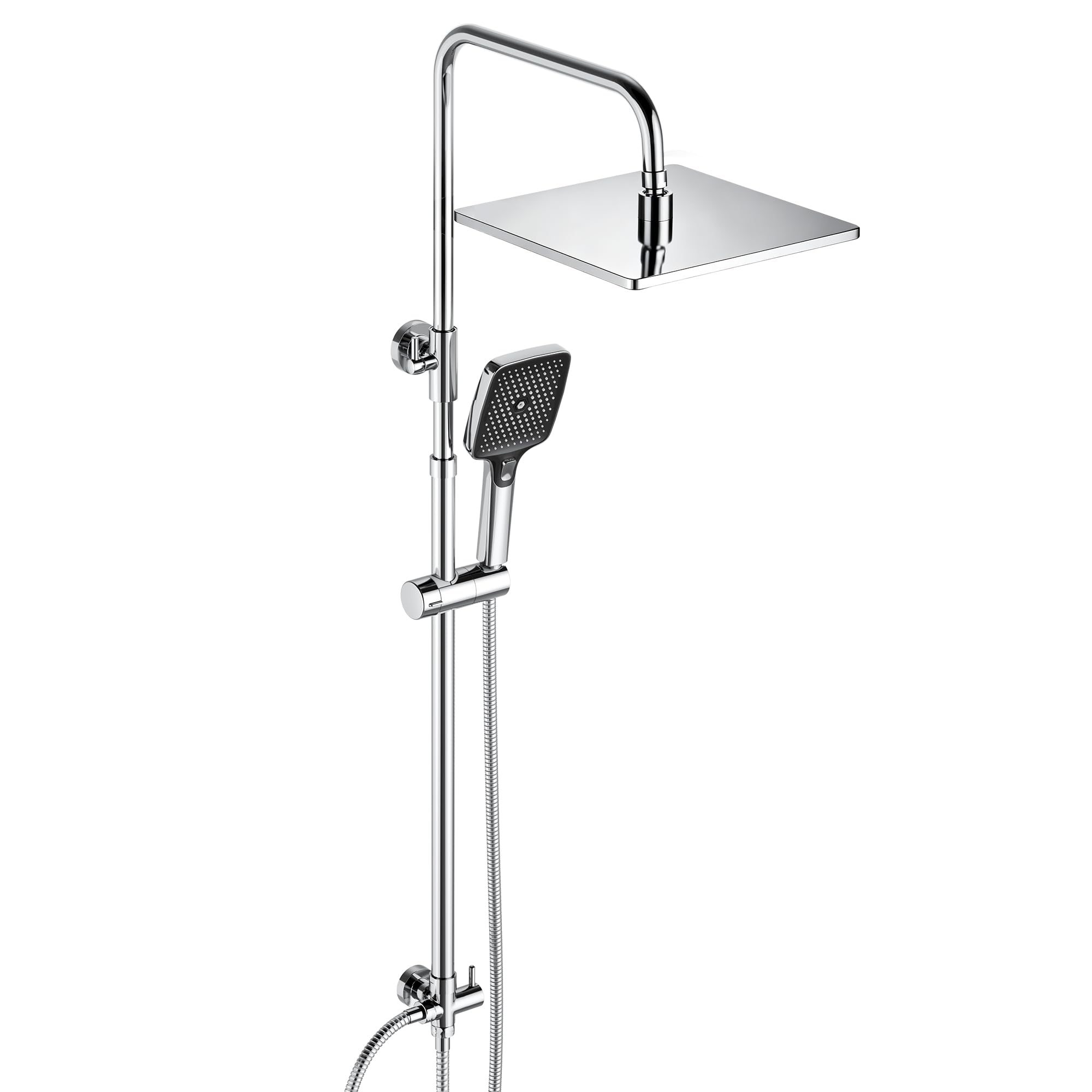 JOHO Colonne de douche effet pluie en acier inoxydable sans robinetterie, barre de douche réglable de 74 à 114 cm, tête supérieure extra-épaisse 25 x 25 cm antirouille, chromée