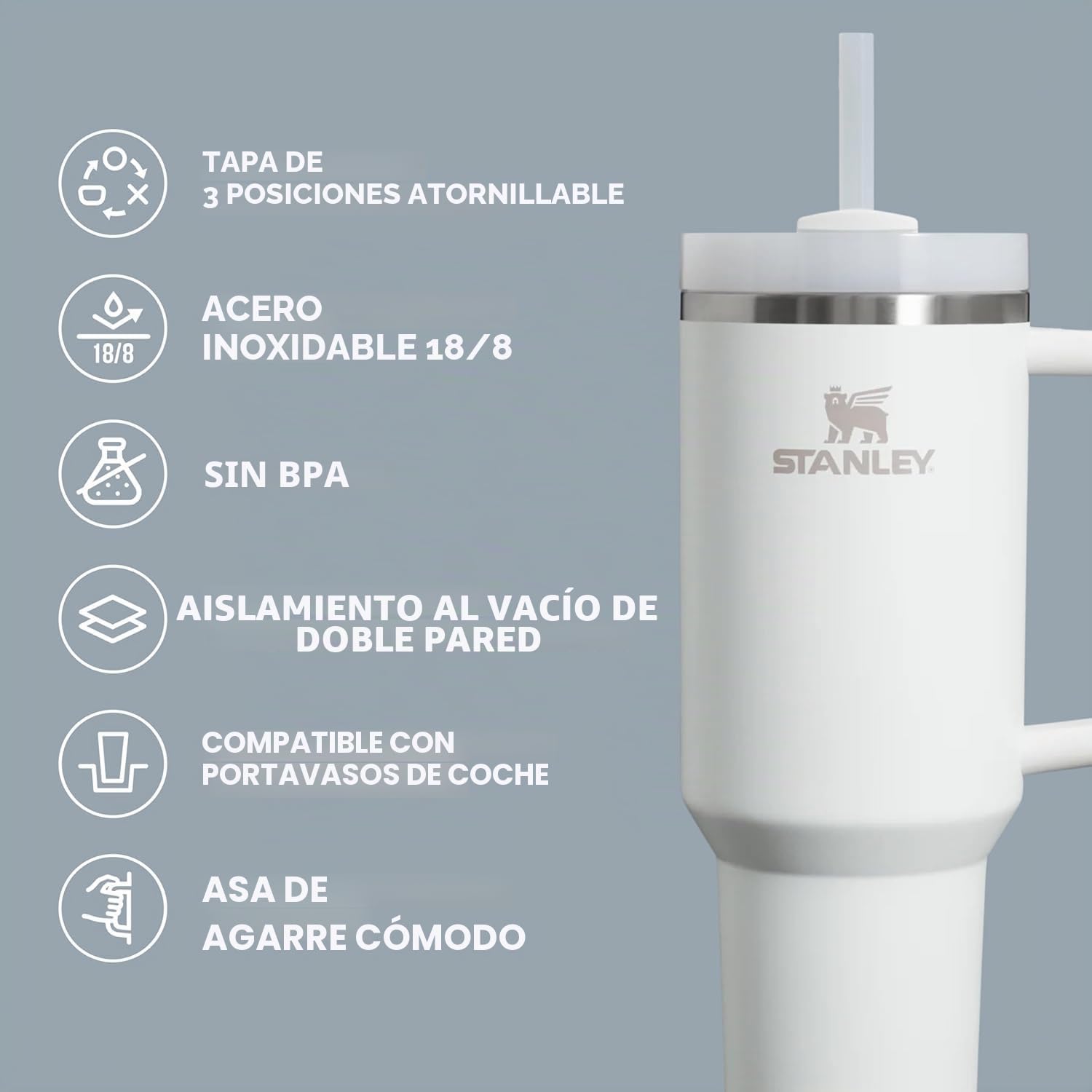 STANLEY Quencher H2.0 - Vaso con asa y popote, tapa Flowstate de 3 modos, compatible con portavasos de viaje, acero inoxidable aislado, sin BPA, 0,4 litros, color mandarina
