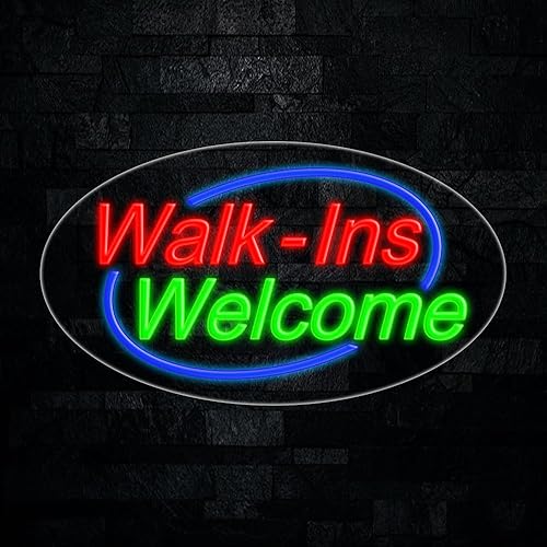 Walk ins Welcome - Letrero de neón LED de 28 pulgadas de largo x 16 pulgadas de alto #34085