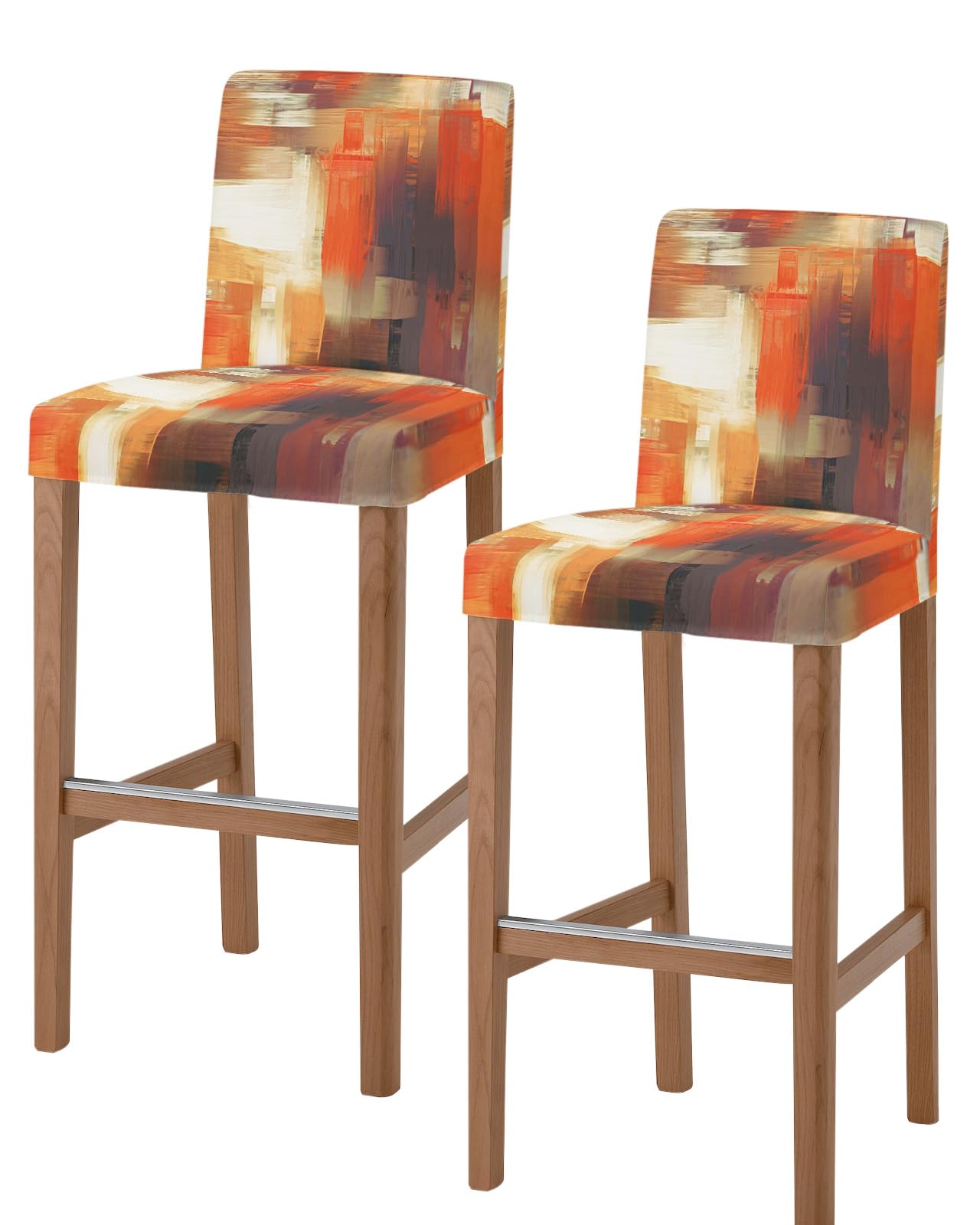 PIEPLE Burnt Orange Bar Stool Cover Set of 2, Modern Geometric Oil Painting Abstract Art Stretch Removable Bar Stool Chair Covers with Backs Pub Counter Stool Chair Slipcover for Dining Room Cafe