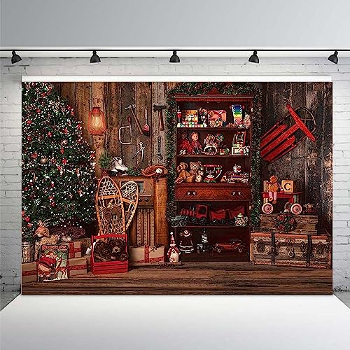 MEHOFOND 7x5ft Winter Christmas Photography Backdrop Santa's Toy Shop Xmas Tree Kid Portrait Background Family Party Table Decor Photo Supplies - Image 2