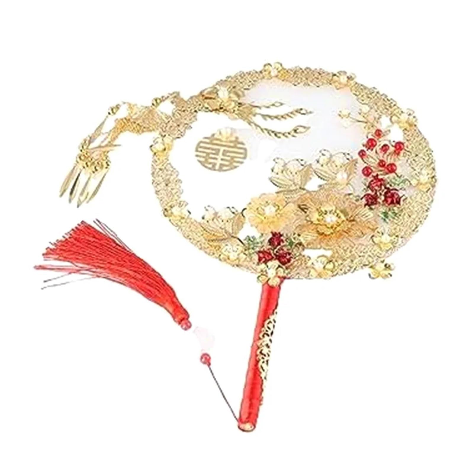 Éventail en phénix et fleur dorée pour Tenue de Mariage Traditionnel