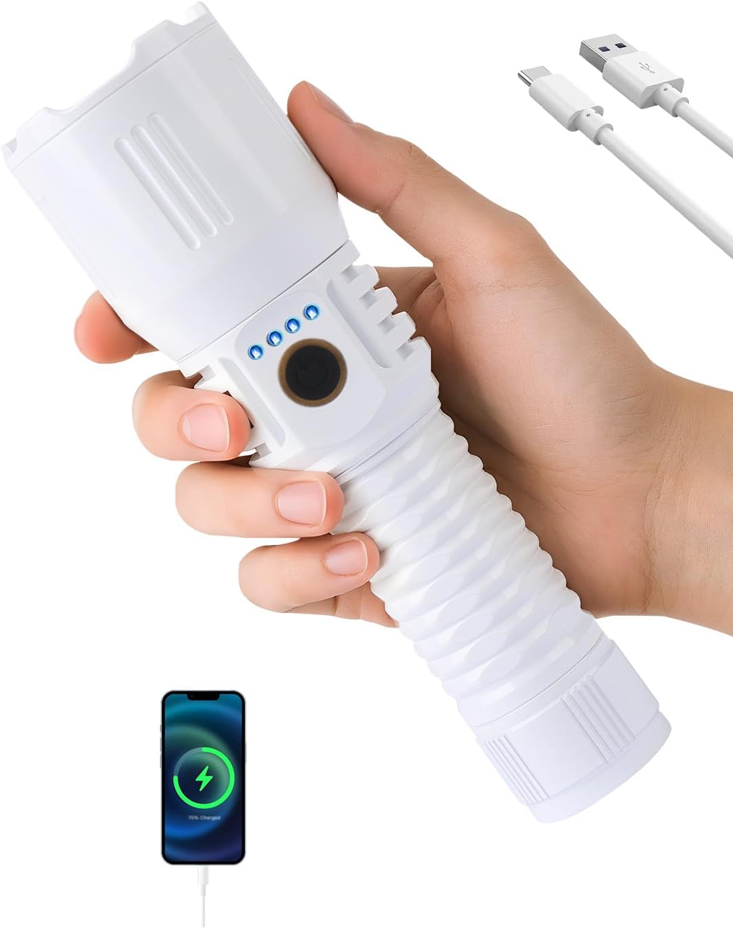 Rechargeable High Lumens Flashlights,5000lm Super Bright Flashlight, 3 Modes Tactical Flash Light,Zoomable,IPX5 Powerful Handheld LED Flashlights for Camping Essentials,Outdoor and Home,Gift