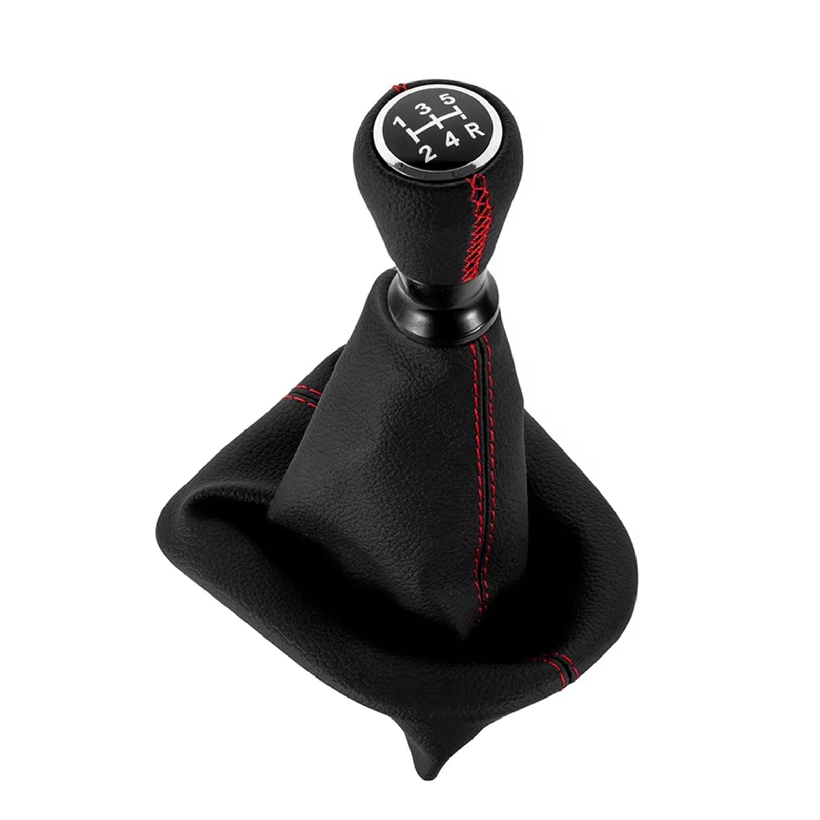 Qwqaab Red Case Manual Gear Knob For Peugeot 207 307 406 For C3 C4 C5 Chrome Collar Case Manual Gear Shift Knob Pu Gaiter Boot(Red Case)