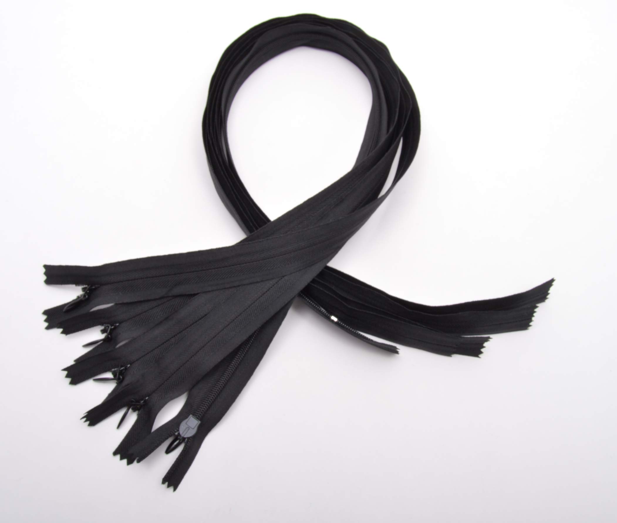 5 x 60cm Adjustable Length Invisible Zip - Black, 5 Pieces