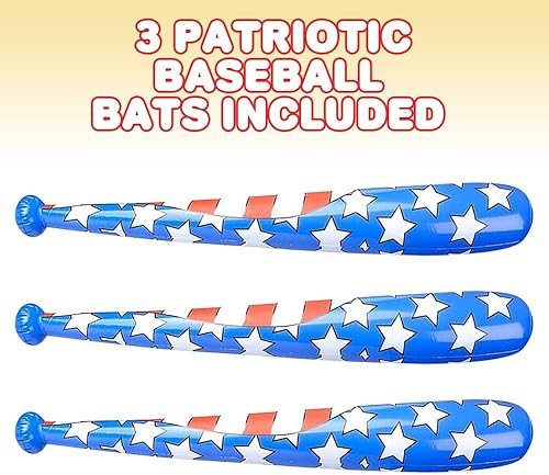 Miniatura 2 de ArtCreativity Inflable de bate de béisbol con bandera estadounidense, juego de 3, accesorios de disfraz patriótico, decoración del 4 de julio y