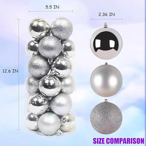 Miniatura 2 de Yevclihds Bola de Navidad, decoración para árbol de Navidad, 24 adornos de bolas de Navidad de 2.36 pulgadas (plateado)