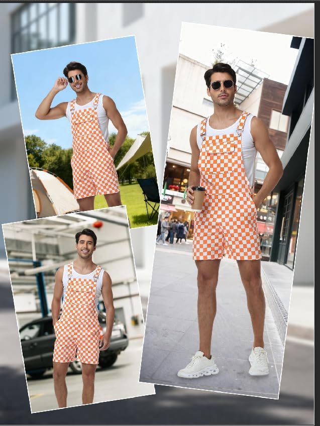 Checkered Bib Overalls for Men - Shorts Jumpsuit Work Coveralls with Adjustable Straps - Image 6