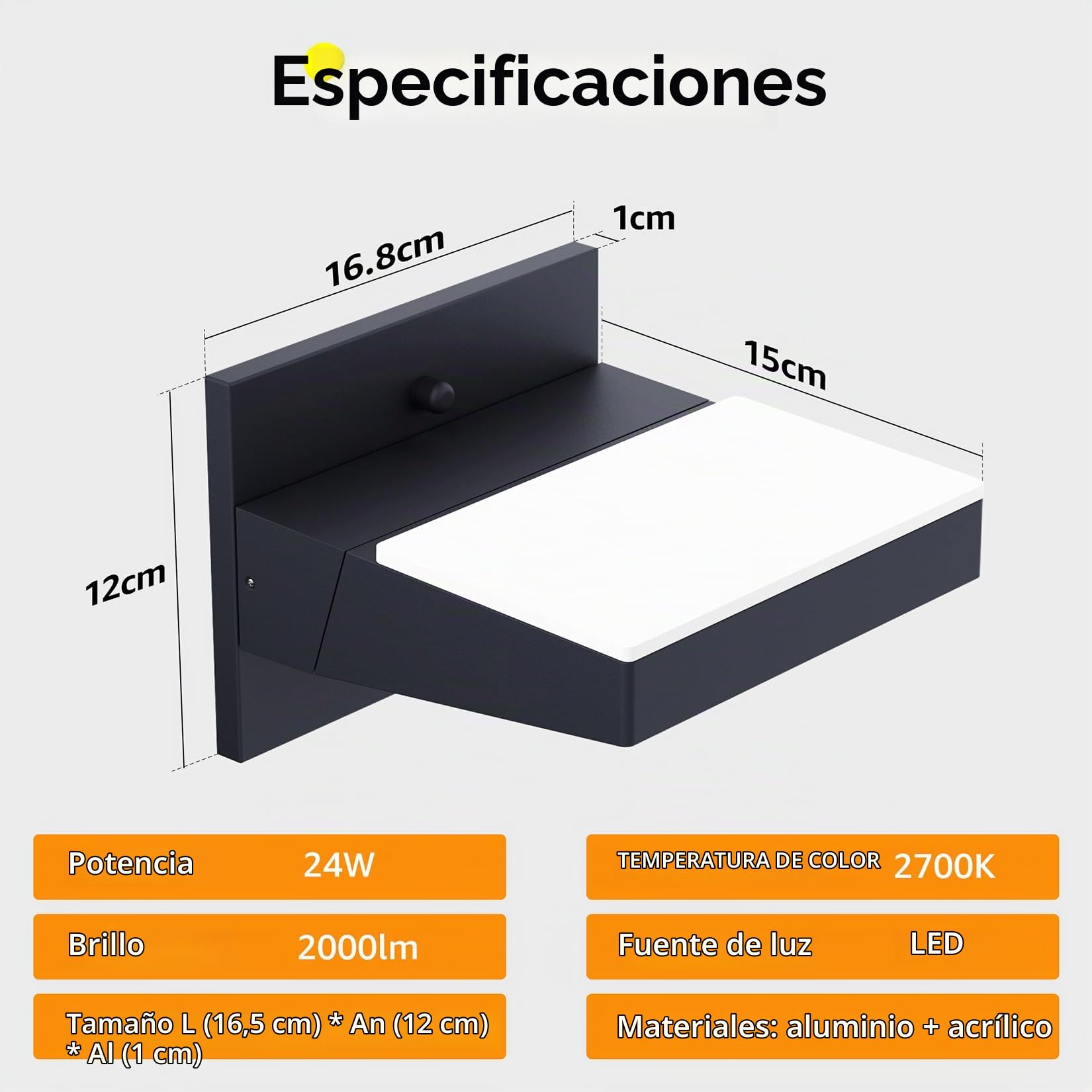 Aipsun 24W LED Lámpara de Pared Interior/Exterior,2PCS Aplique de Pared con panel LED giratorio, Apliques IP65 impermeable, Lámparas de Pared Blanco cálido 3000K,Antracita