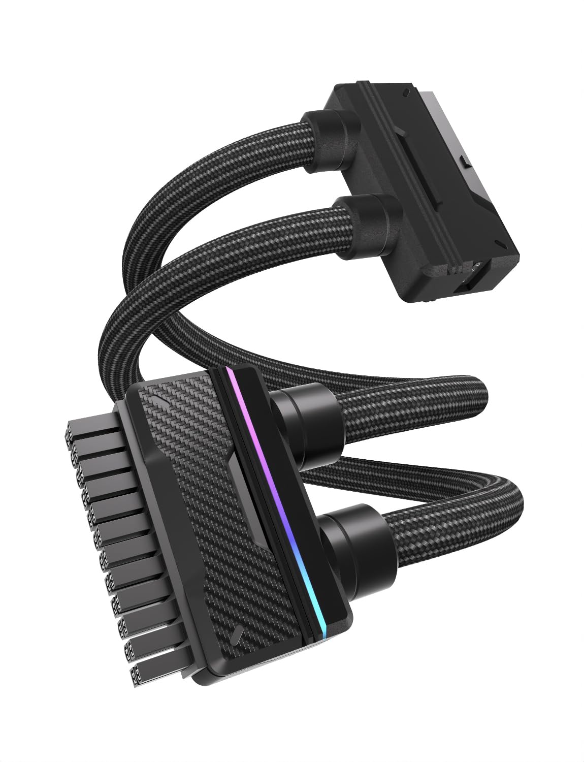 EZDIY-FAB UNIFAS ARGB 24-poliges PC-Netzteil-Verlängerungskabel, 16AWG ATX 24-polige Stromverlängerung, Einheitliches Doppelrohr-Design für Sauberes PC-Kabelmanagement, Schwarz