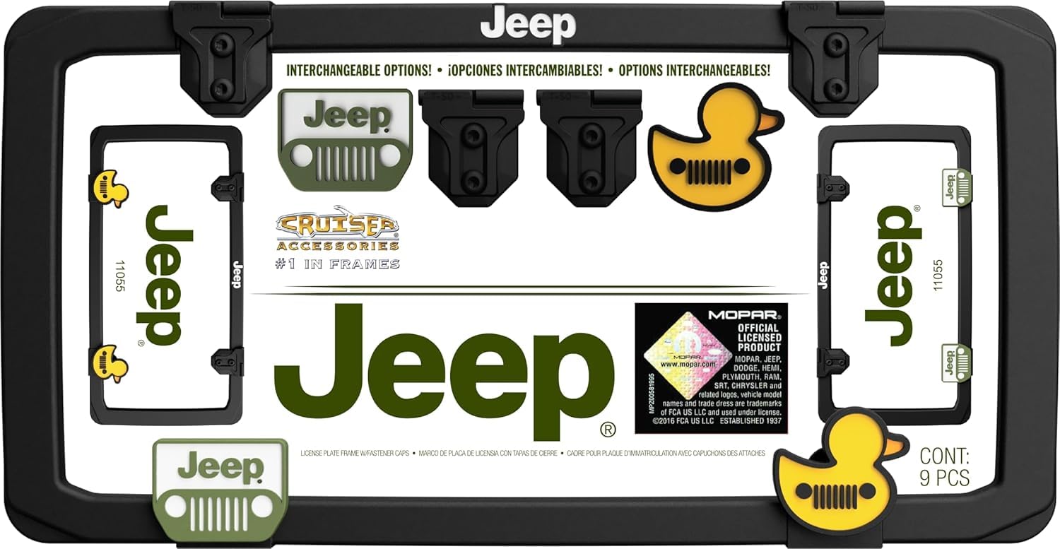 Cruiser Accessories Jeep License Plate Frame - Matte Black With Snap-On Fastener Covers (Officially Licensed)