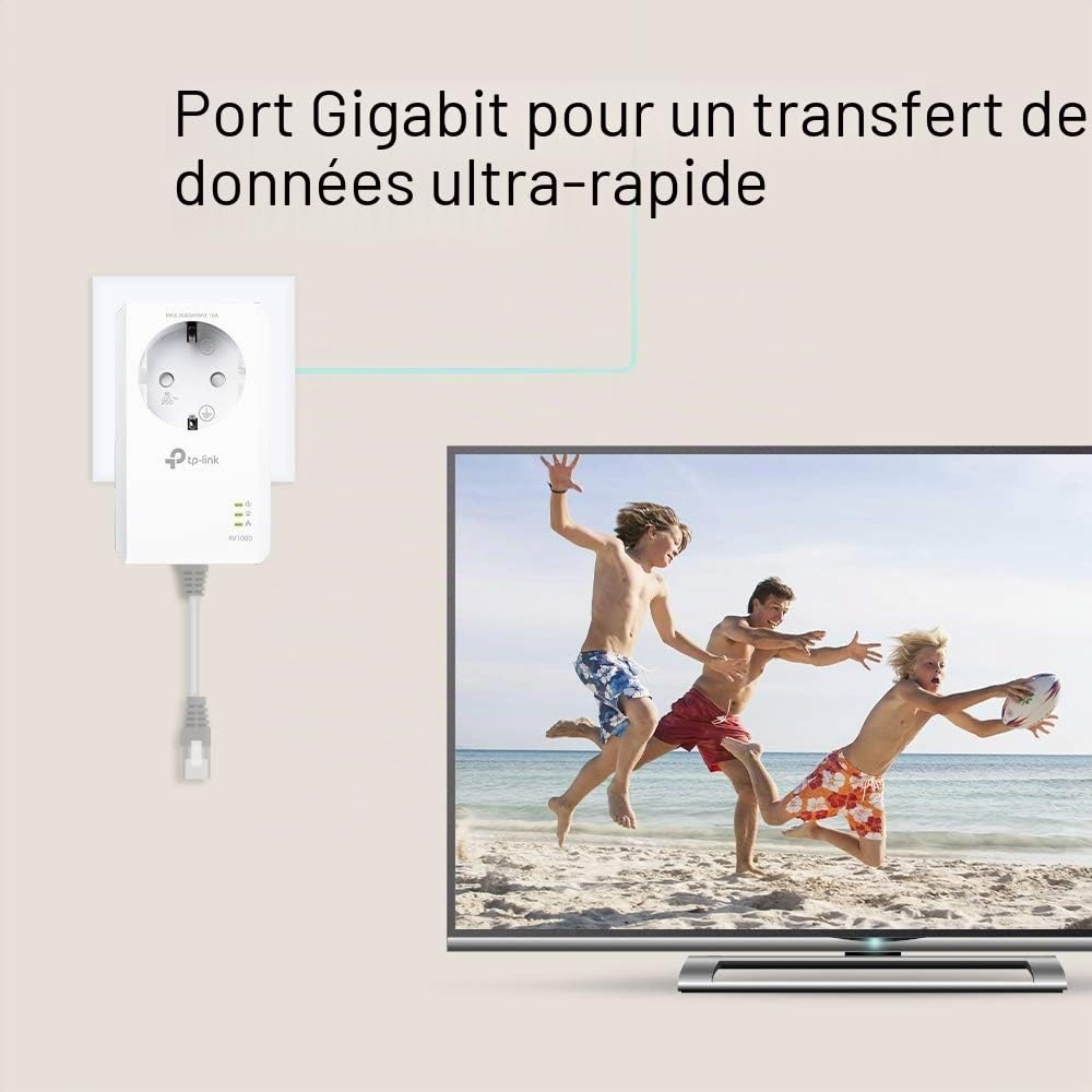 TP-Link TL-WPA1000 Kit Adaptateur Réseau CPL 1000 Mbit/s Ethernet/LAN WiFi Avec 1 Port Gigabit et Prise Intégrée Type F, Boitier Kit de 2