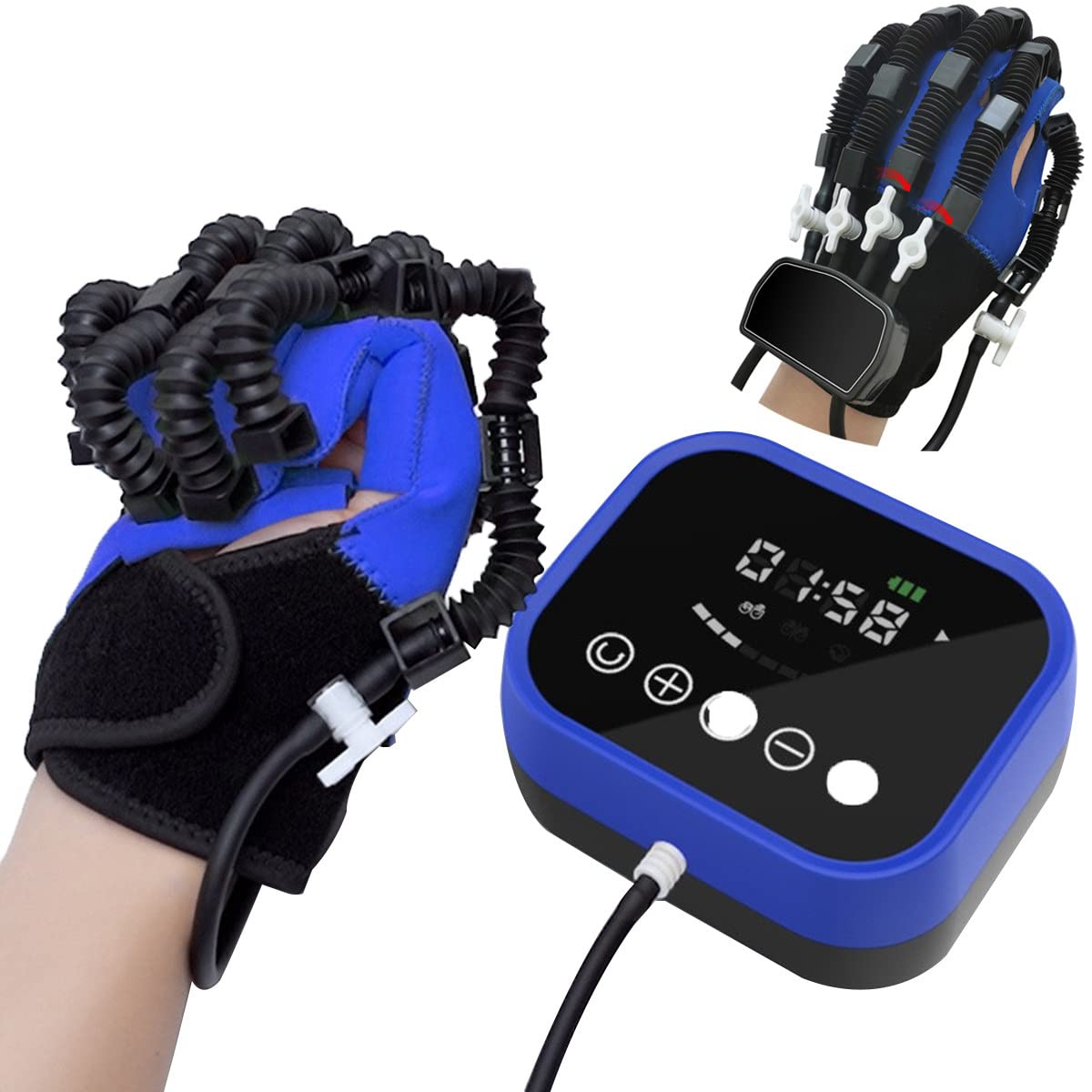 faginx Self-Training Rehabilitation Robot Gloves, Finger Rehab Training Orthotics W/LCD Touch Screen/Timing/Training Intensity Can Be Adjusted for Hand Function Recovery,RighthandXL