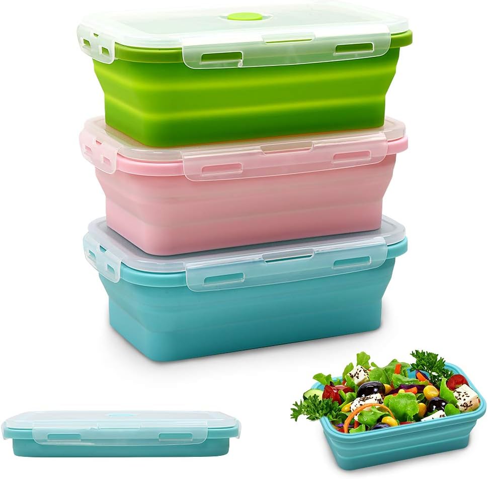 Silicone Food Storage Containers with Lids 3 Pack Set 800ml