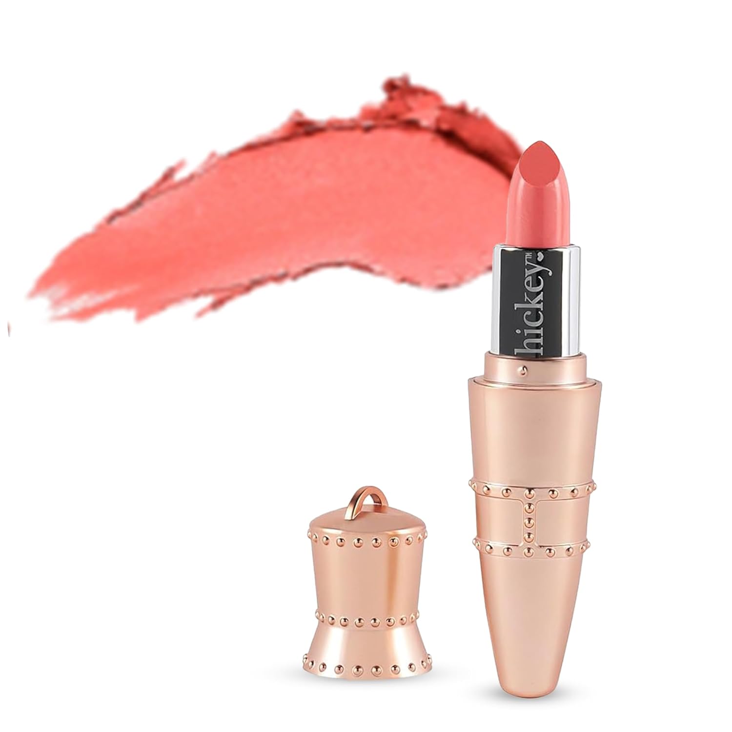 Hickey Coral Lipstick Set Beach Babe – Refillable Lipstick Necklace Case with Chain, Satin Pouch & Ribbon – Long Lasting Hydrating Semi Matte Lipstick – Vegan Gluten Free Makeup | Signature Coral