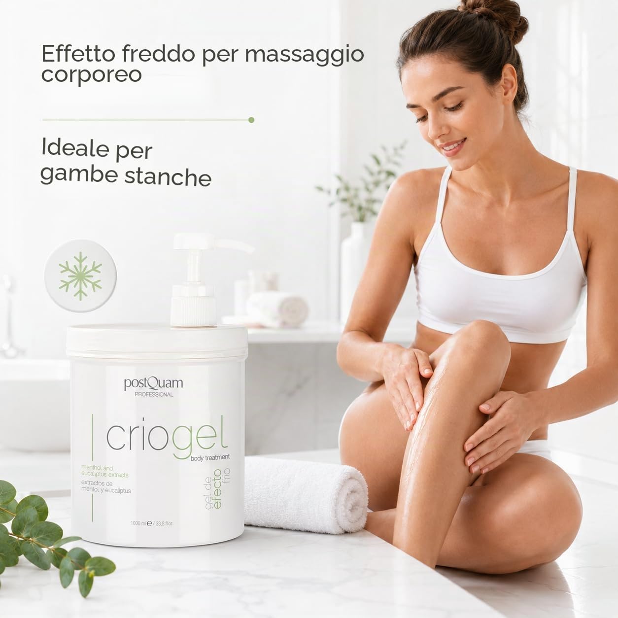 PostQuam – Criogel crema corpo effetto freddo anticellulite rassodante – Gel rinfrescante per gambe pesanti e cura del corpo adatto a tutti i tipi di pelle – 1000 ml
