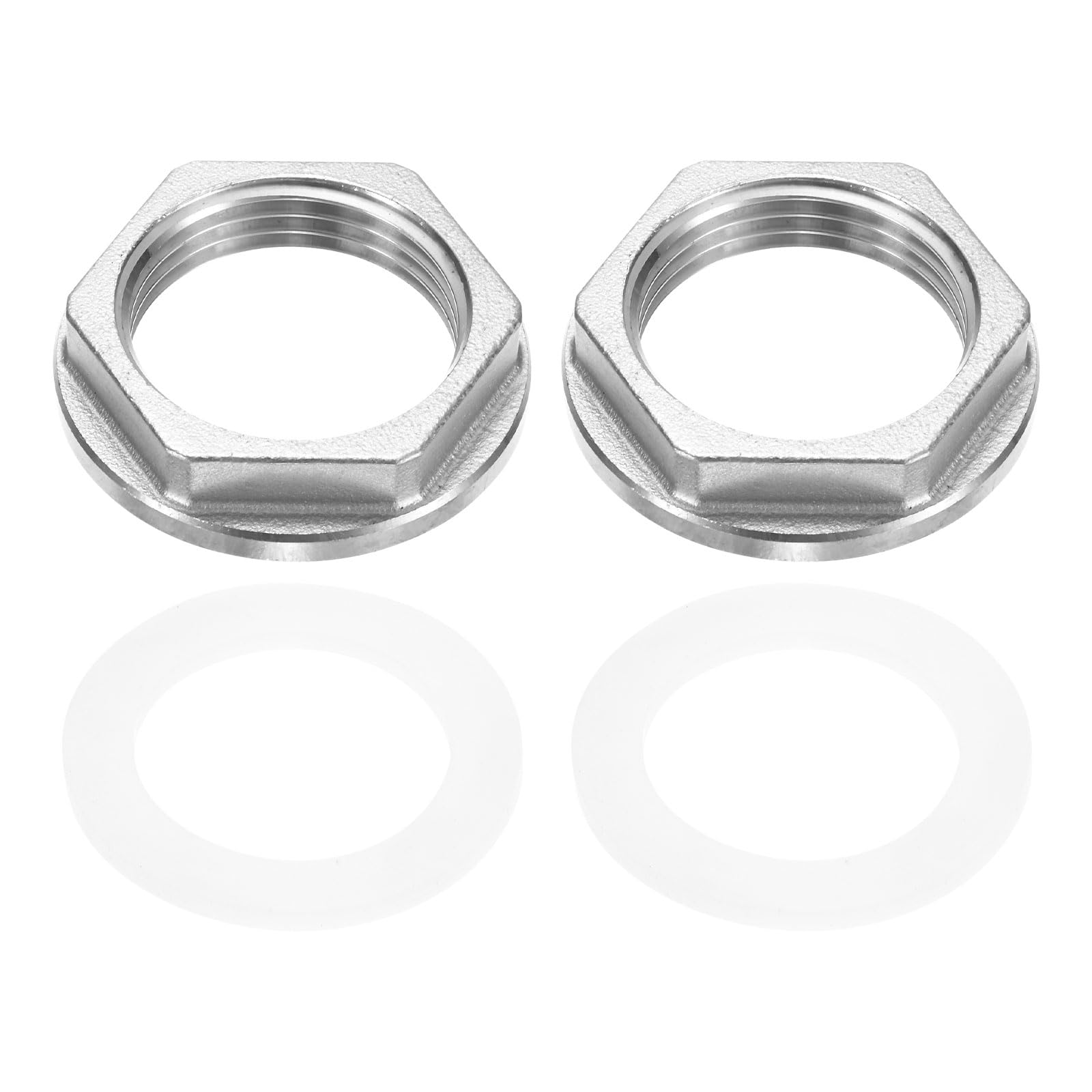 M METERXITY Flange Hex Lock Nut (G 1 Inch Female Thread) 2 PCS - 304 Stainless Steel Pipe Fitting Locknuts & with Silicone Washer, Apply to Kitchen Sink Plumbing/Bathroom Basin