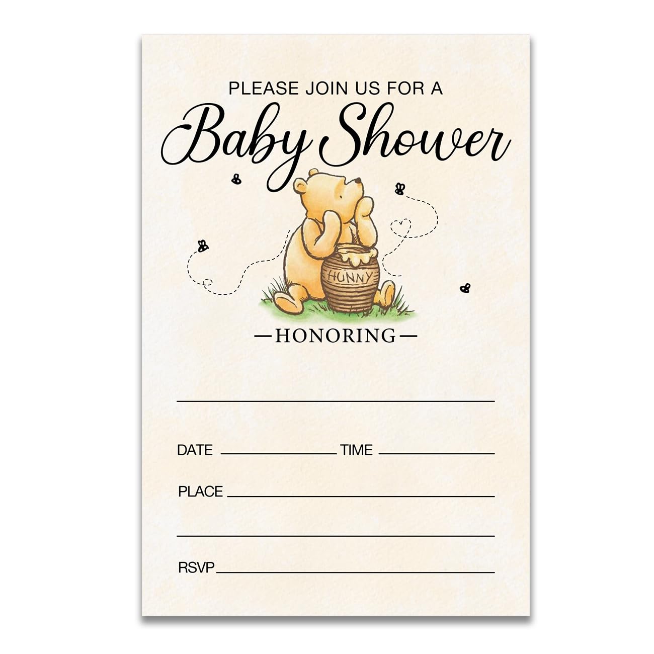 Dolimifa Classic Winnie the Pooh Themed Baby Shower Invitations Fill in Style Honey Pooh Bear Baby Shower Gender Neutral Invites, 20 Count With