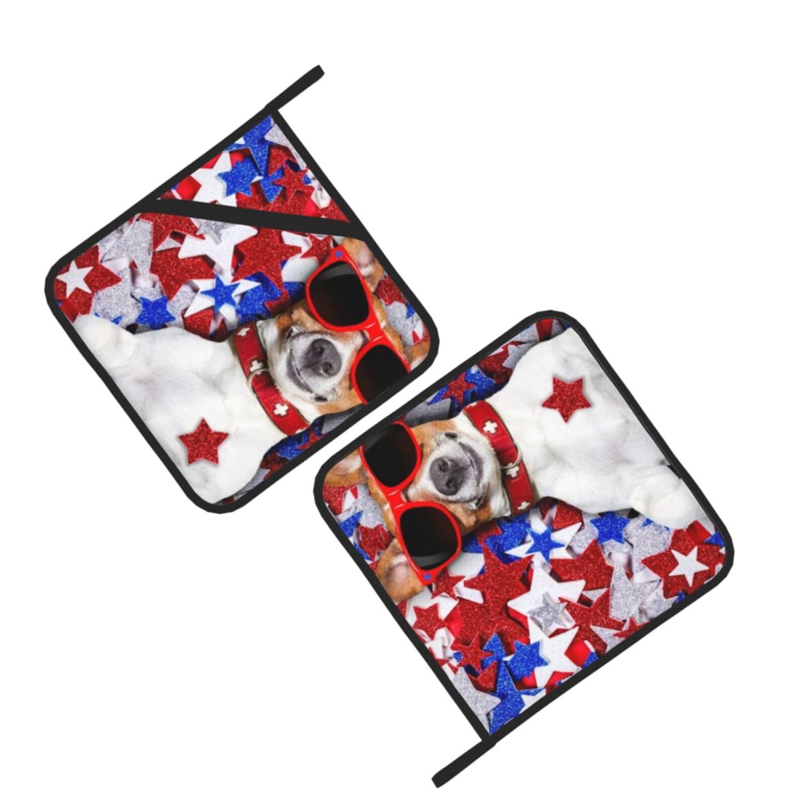 USA Flag Puppy Printed Oven Pot Holders Set of 2 Pcs Heat Resistant Kitchen Microwave Potholders for Cooking Baking Grilling