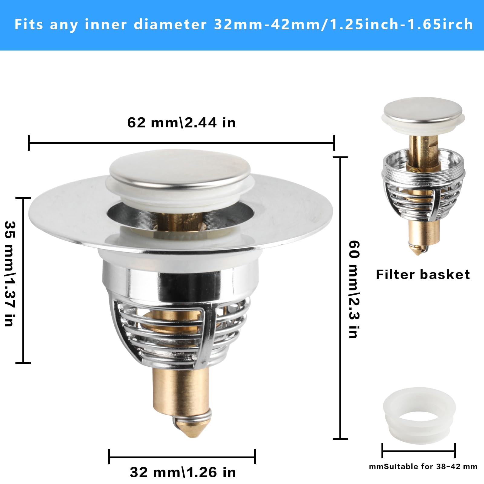 Tappo Scarico Universale Con Filtro Anti-Intasamento - Per Lavello, Vasca E Bidet | &Oslash; 33-40 Mm