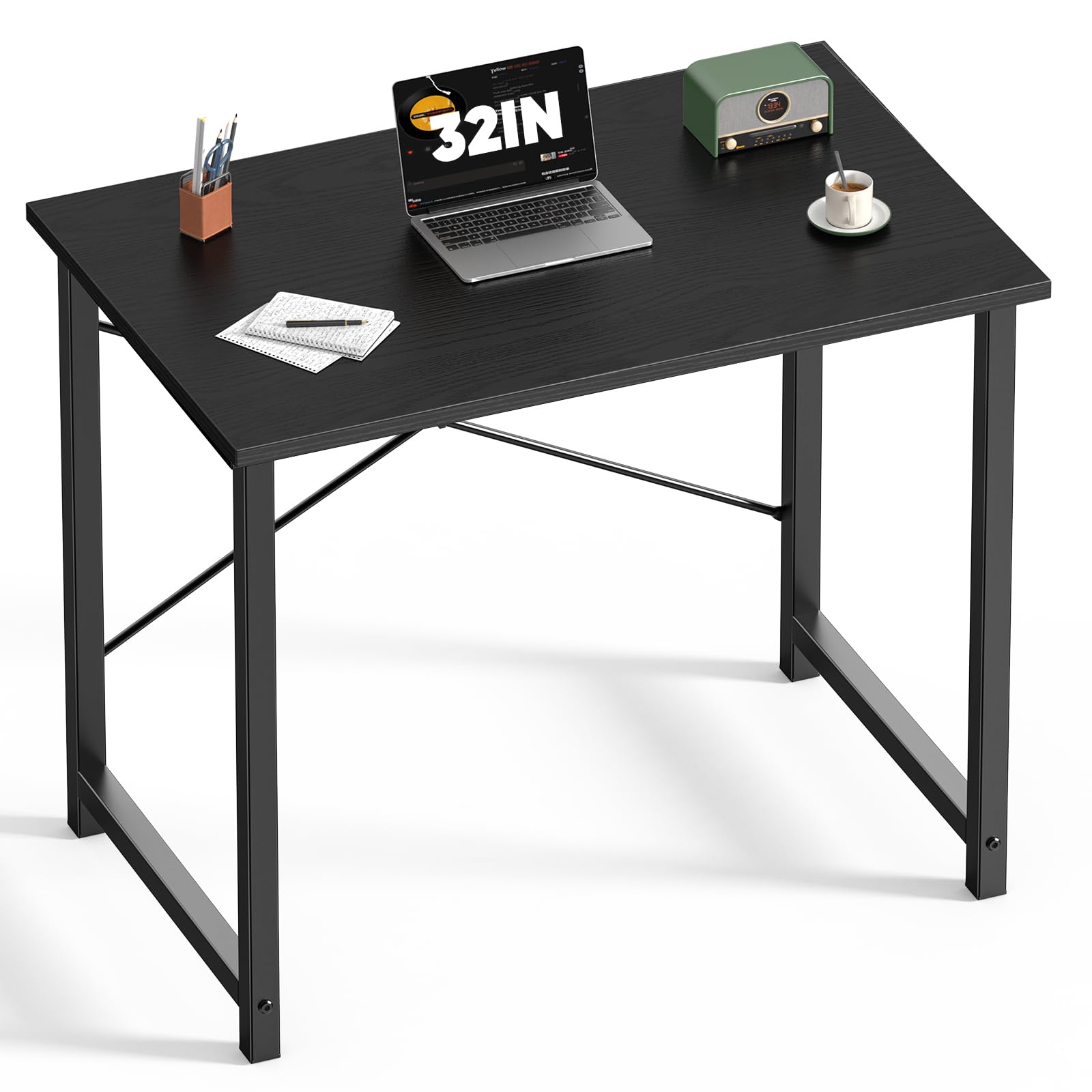 dumos 32 inch office small computer desk modern simple style writing study work table for home bedroom - wood black
