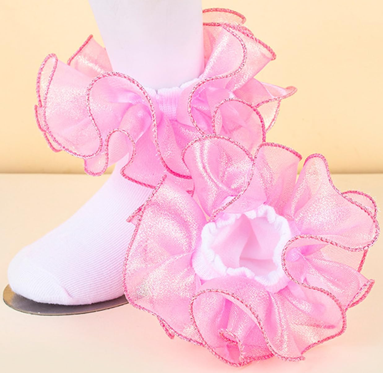 ANCHOVY Womens Big Ruffle Ankle Double Lace Turn Cuff Dress Socks,Women Cute Adult Cotton Ruffled Frilly Sock,#C907