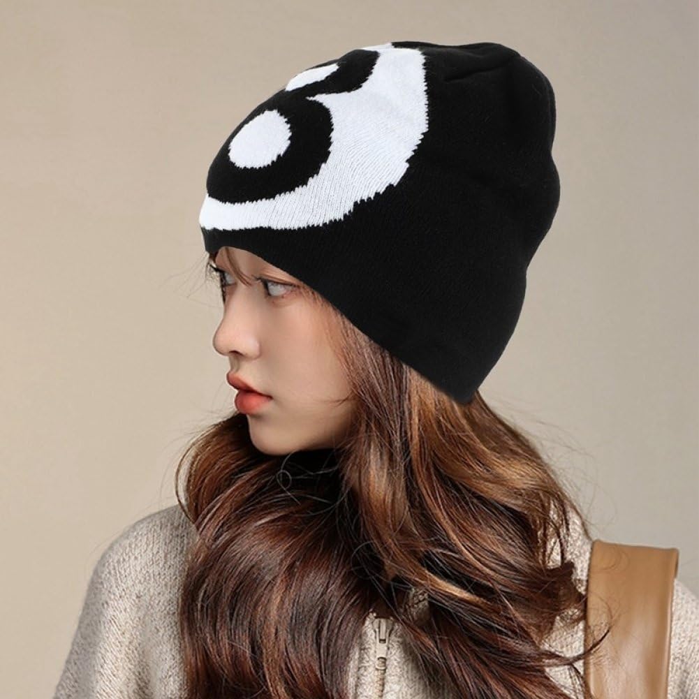 Wełniana dzianinowa czapka, czapka typu beanie cargo z numerem 8, zimowa dzianinowa ciepła czapka unisex luźna czapka na zimę na zewnątrz