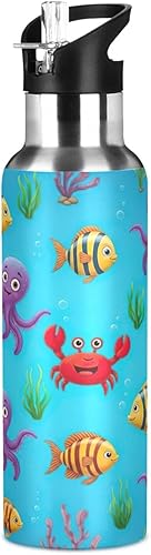 Miniatura 8 de Cute Colorful Cartoon Fish Stainless Steel Vacuum Insulated Water Bottle 32 Oz Leakproof Water Bottles, BPA-Free Sports Water Bottle