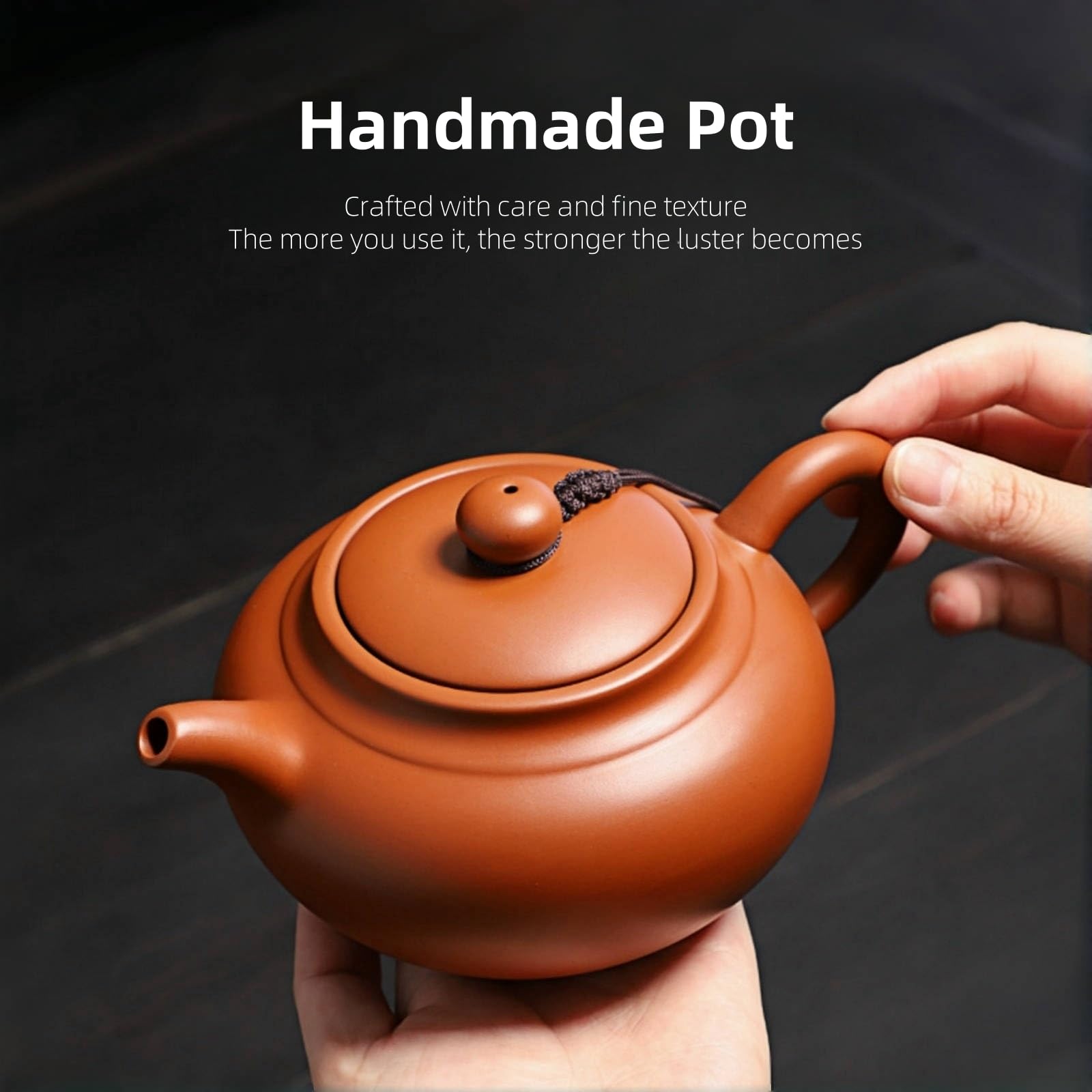 Yixing Zisha Teekanne 400ML, Chinesische Handgefertigte Teekannen Ton mit Geschenkbox, Groß Kung Fu Lila Tonkessel für Losen Tee, Rotbraun